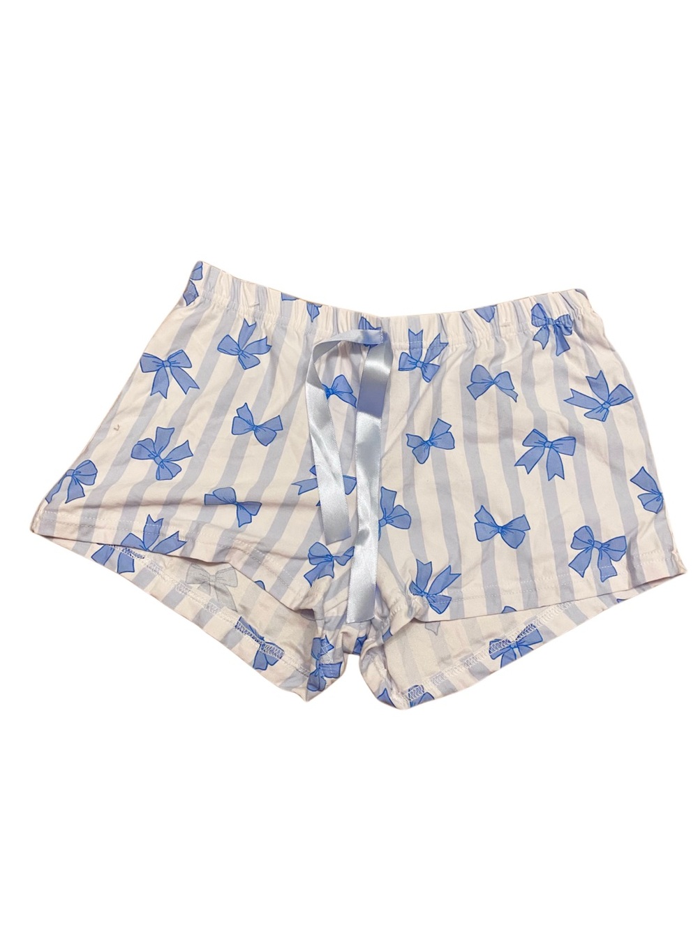 Blue Bow-Print Satin Lounge Shorts